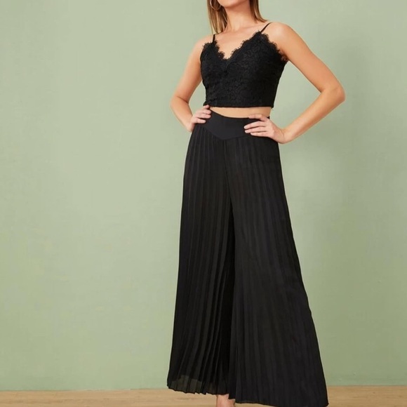 Bar III Pants - Bar III Black Wide-Leg Pleated Pants
